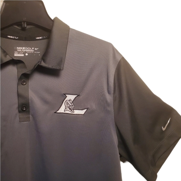 NIKE GOLF Tour Performance Dri-Fit Size L Sportswear Polo Gray Black EUC - Picture 2 of 5